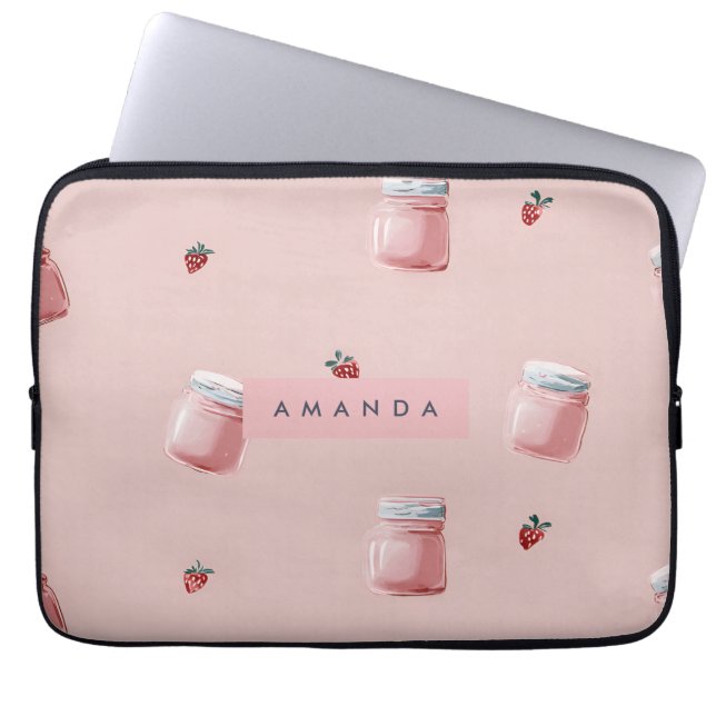 Gepersonaliseerd Schattige Roze Strawberry Jar Pat Laptop Sleeve (Voorkant)