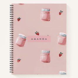 Gepersonaliseerd Schattige Roze Strawberry Jar Pat Notitieboek