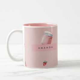 Gepersonaliseerd Schattige Roze Strawberry Jar Pat Tweekleurige Koffiemok