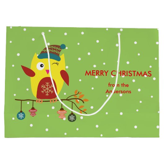 Gepersonaliseerd Schattige Winter Uil Kerstmis Des Groot Cadeauzakje (Achterkant)