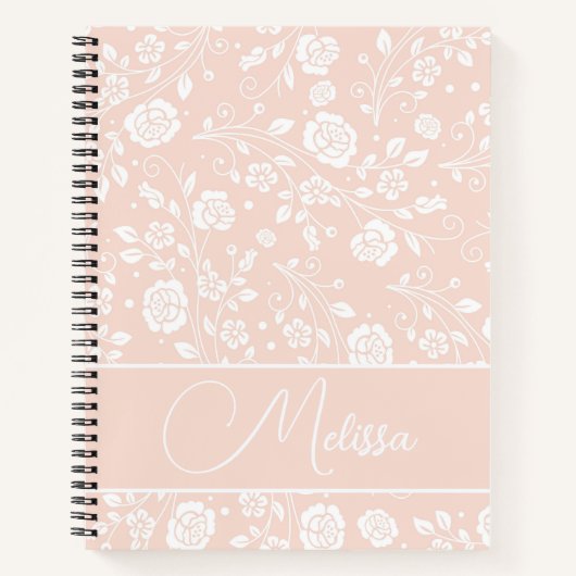 Gepersonaliseerd Schattige Zacht Roze Bloemen Jour Notitieboek (Voorkant)