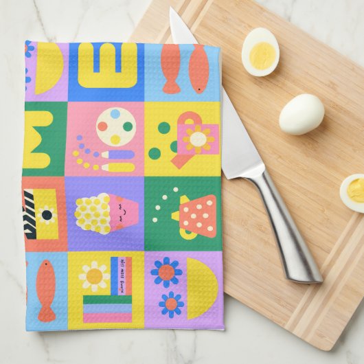 Gepersonaliseerd Schattigee en Happy Home Calender Theedoek (Quarter Fold)