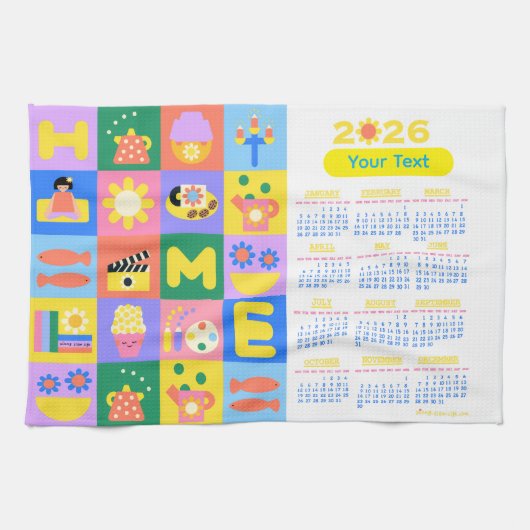 Gepersonaliseerd Schattigee en Happy Home Calender Theedoek (Horizontaal)