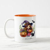 Gepersonaliseerd Schattigee Halloween Witch Tweekleurige Koffiemok (Links)