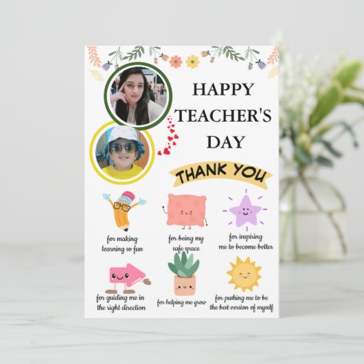 Gepersonaliseerd Schattigee Teacher's Thank You Ca Kaart (Staand voorkant)