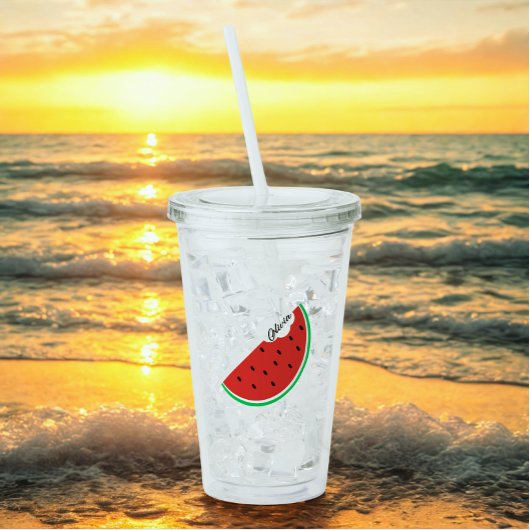 Gepersonaliseerd Schattigee Zomer Watermeloen Naam Acryl Drinkbeker