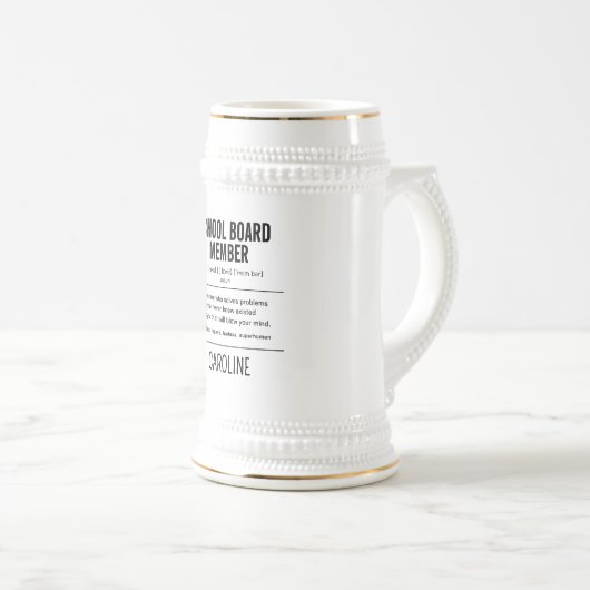 Gepersonaliseerd schoolbestuurslid Grappig Bierpul (Voorkant rechts)