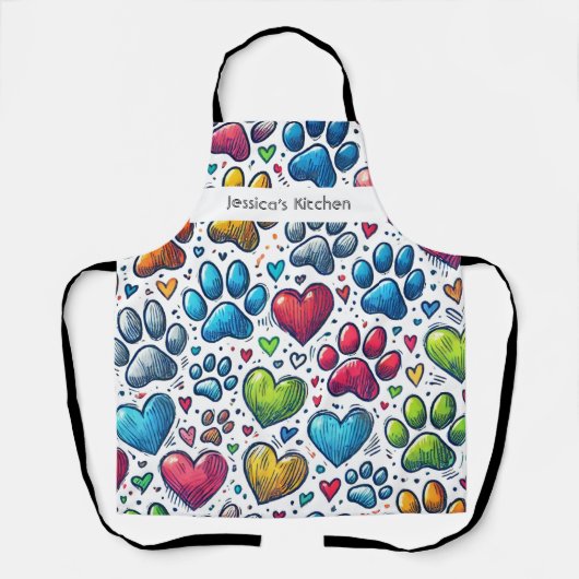 Gepersonaliseerd Schort met kleurrijke pootafdrukk (Voorkant)