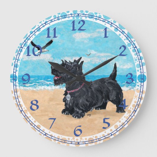 GEPERSONALISEERD Scottish Terrier Beach Clock Grote Klok (Voorkant)