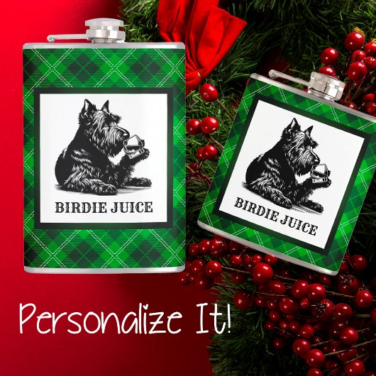 Gepersonaliseerd Scotty Dog en Tartan Birdie Juice Heupfles