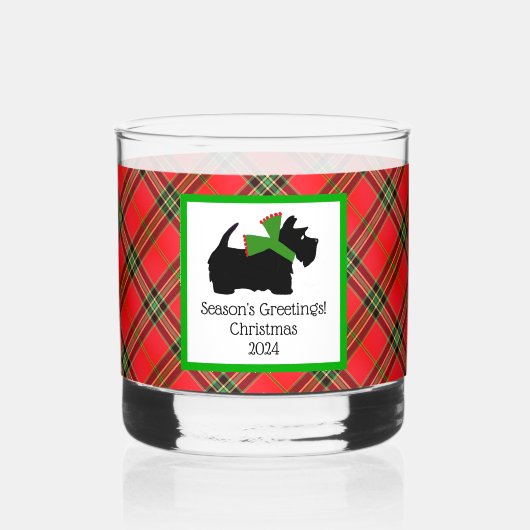 Gepersonaliseerd Scotty Dog en Tartan Plaid Kerstm Whisky Glas (Voorkant)