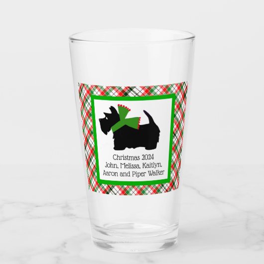 Gepersonaliseerd Scotty Dog en Tartan Vrolijk Kers Glas (Voorkant)