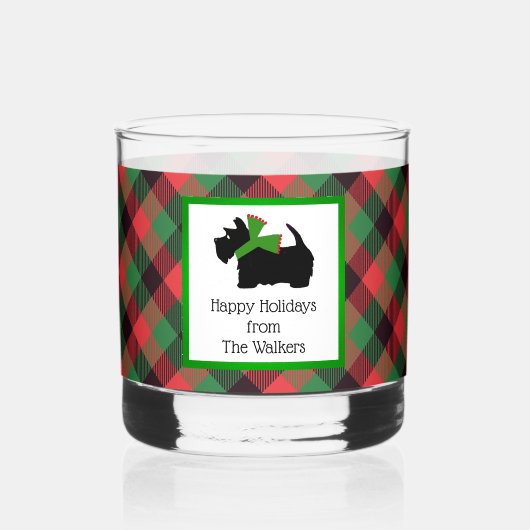 Gepersonaliseerd Scotty Dog en Tartan Vrolijk Kers Whisky Glas (Voorkant)