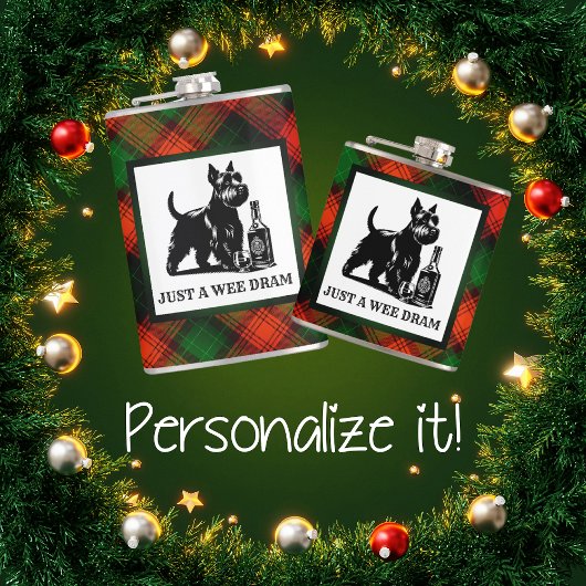 Gepersonaliseerd Scotty Dog en Tartan Wee Dram Heupfles