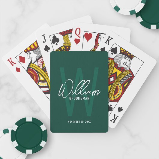 Gepersonaliseerd script Groomsmen Monogram&Name Pokerkaarten
