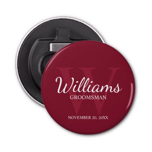 Gepersonaliseerd script Groomsmen Name&Monogram Button Flesopener (Voorkant)