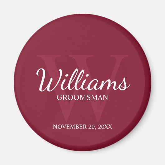 Gepersonaliseerd script Groomsmen Name&Monogram Magneet (Voorkant)