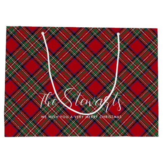 Gepersonaliseerd script Kerst Stewart Tartan Groot Cadeauzakje (Achterkant)