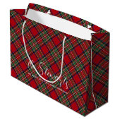 Gepersonaliseerd script Kerst Stewart Tartan Groot Cadeauzakje (Achterkant Gekanteld)