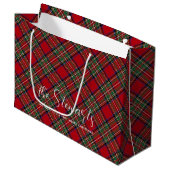 Gepersonaliseerd script Kerst Stewart Tartan Groot Cadeauzakje (Voorkant Gekanteld)