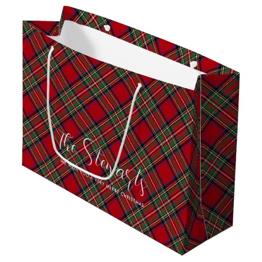 Gepersonaliseerd script Kerst Stewart Tartan Groot Cadeauzakje (Voorkant Gekanteld)
