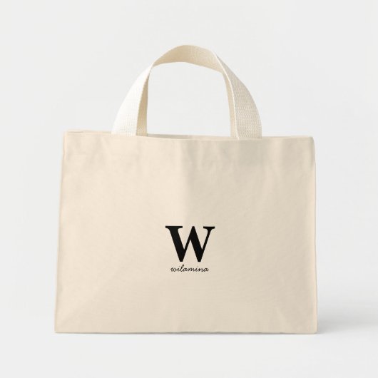 Gepersonaliseerd script Monogram Initiaal & Naam Mini Tote Bag (Voorkant)