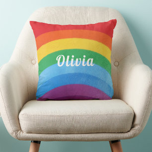Gepersonaliseerd script Rainbow Stripes Kussen
