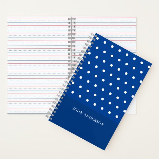 Gepersonaliseerd Script Schattige Blue Polka Dots  Notitieboek (Binnen)