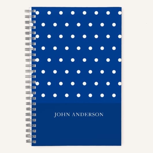 Gepersonaliseerd Script Schattige Blue Polka Dots  Notitieboek (Voorkant)
