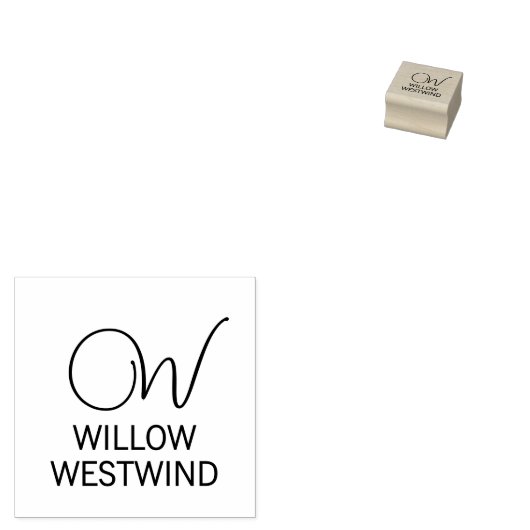 Gepersonaliseerd Script Tekst Monogram en Naam Rubberstempel (Gestempeld)