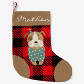 Gepersonaliseerd script Trendy buffalo plaid red b Kleine Kerstsok (Voorkant)