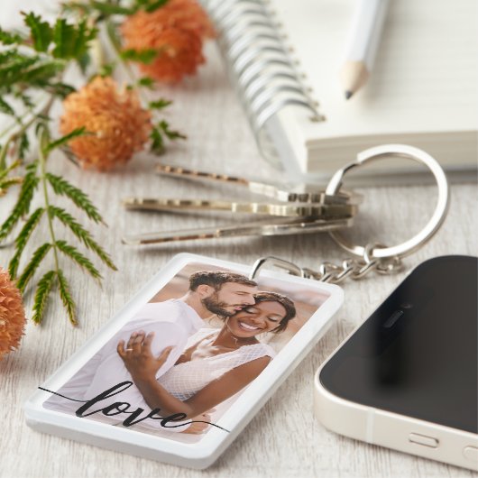 Gepersonaliseerd script Twee foto tekst dubbelzijd Sleutelhanger (Voorkant Rechts)