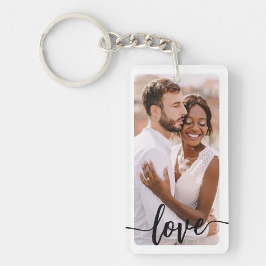 Gepersonaliseerd script Twee foto tekst dubbelzijd Sleutelhanger (Voorkant)