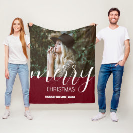 Gepersonaliseerd script Vrolijke kerstfoto naam Fleece Deken