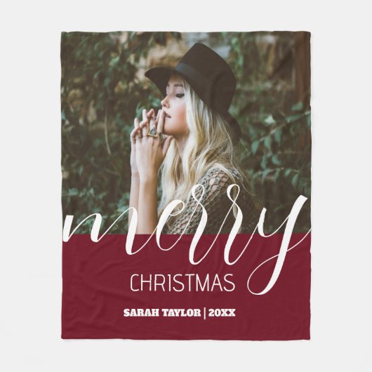 Gepersonaliseerd script Vrolijke kerstfoto naam Fleece Deken (Voorkant)