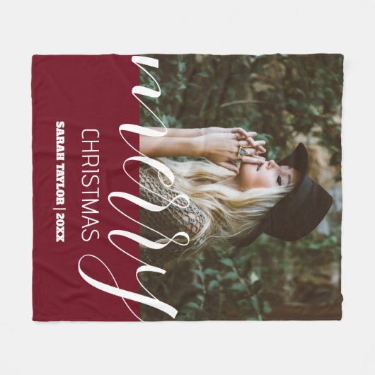 Gepersonaliseerd script Vrolijke kerstfoto naam Fleece Deken (Voorkant (Horizontaal))