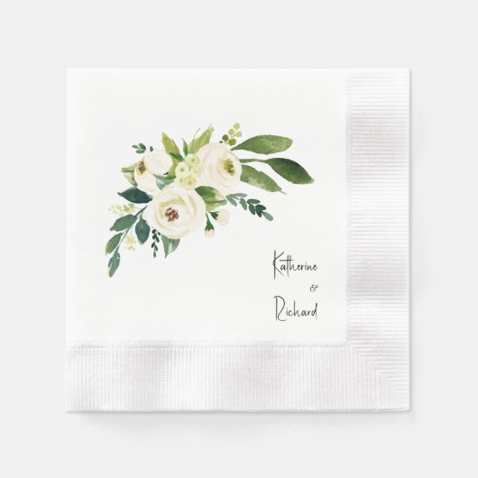 Gepersonaliseerd Script Wit Rose Bruiloft Gecemine Servet (Voorkant)