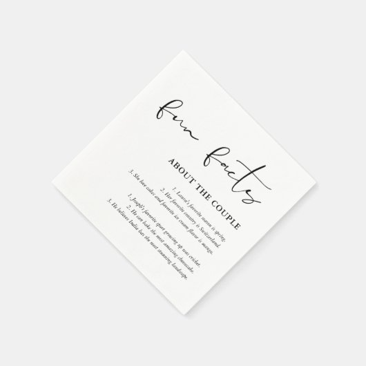 Gepersonaliseerd Script Zwart Wit Wedding Fun Fact Servet (Hoek)