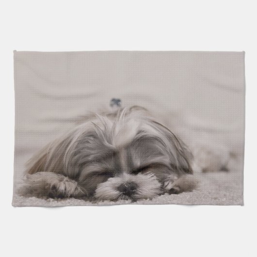 Gepersonaliseerd Shih tzu Kitchen Towel, slaaphond Theedoek (Horizontaal)