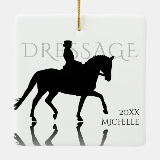 Gepersonaliseerd Silhouette Dressage-kerstfeest Keramisch Ornament (Achterkant)