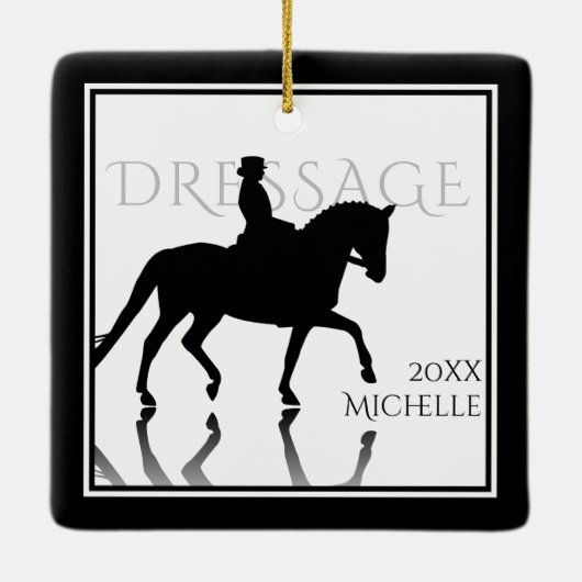 Gepersonaliseerd Silhouette Dressage-kerstfeest Keramisch Ornament (Achterkant)