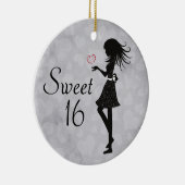 Gepersonaliseerd Silhouette Girl en Hearts Sweet 1 Keramisch Ornament (Rechts)