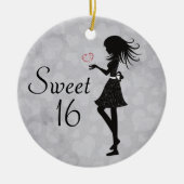 Gepersonaliseerd Silhouette Girl en Hearts Sweet 1 Keramisch Ornament (Voorkant)