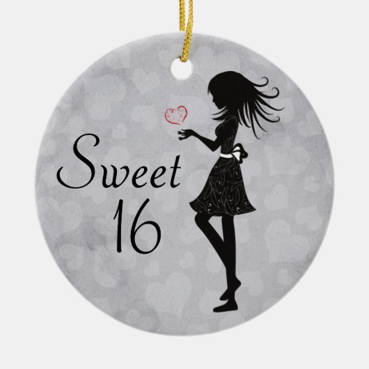 Gepersonaliseerd Silhouette Girl en Hearts Sweet 1 Keramisch Ornament (Voorkant)