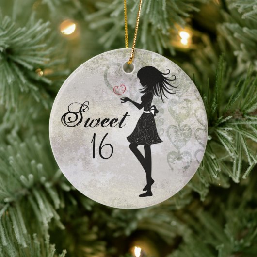 Gepersonaliseerd Silhouette Girl en Hearts Sweet 1 Keramisch Ornament (Boom)