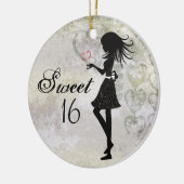Gepersonaliseerd Silhouette Girl en Hearts Sweet 1 Keramisch Ornament (Links)