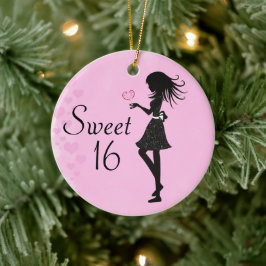 Gepersonaliseerd Silhouette Girl en Hearts Sweet 1 Keramisch Ornament