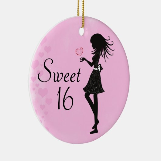 Gepersonaliseerd Silhouette Girl en Hearts Sweet 1 Keramisch Ornament (Rechts)