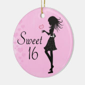 Gepersonaliseerd Silhouette Girl en Hearts Sweet 1 Keramisch Ornament (Links)