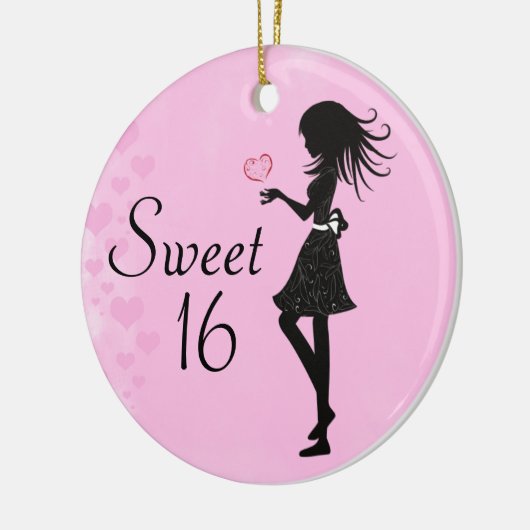 Gepersonaliseerd Silhouette Girl en Hearts Sweet 1 Keramisch Ornament (Links)